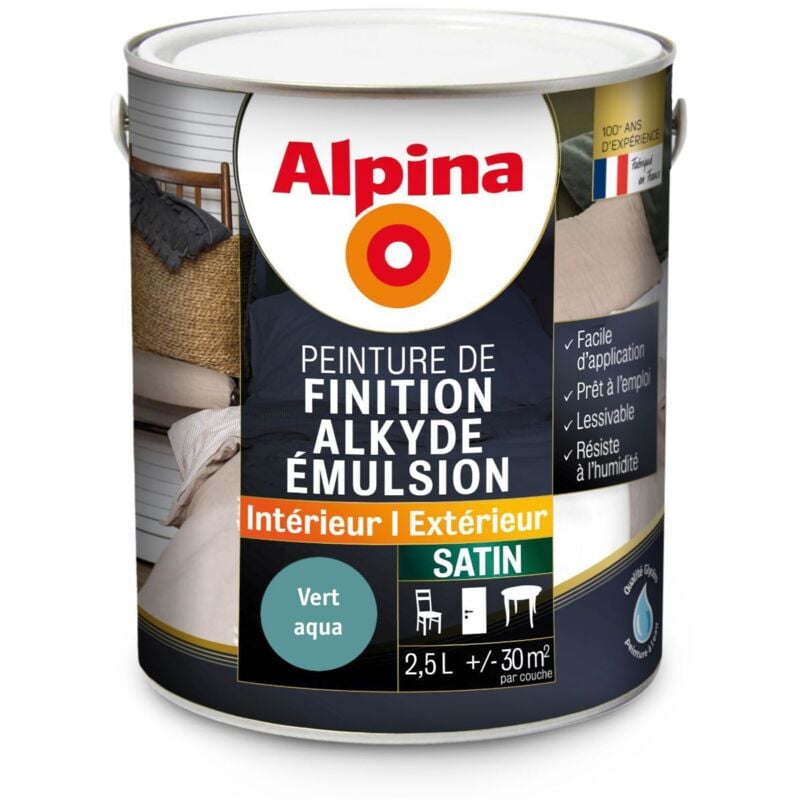 Peinture Alkyde en Emulsion Bois & Multisupports - Intérieur & Extérieur - Satin Finition: Satiné - Couleur: Vert aqua - Conditionnement: 2.5L