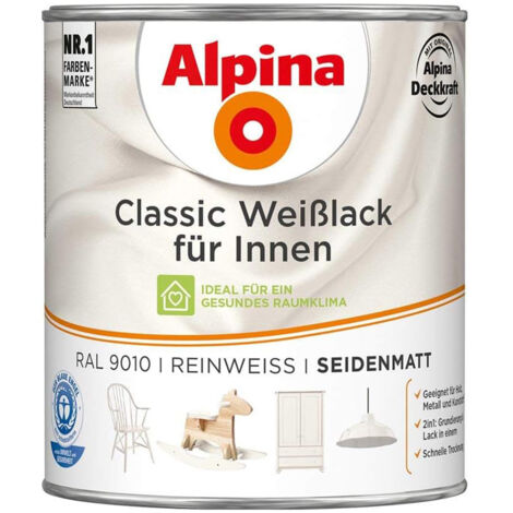 ALPINA Classic Weißlack für Innen, Reinweiß, seidenmatt, 750ml