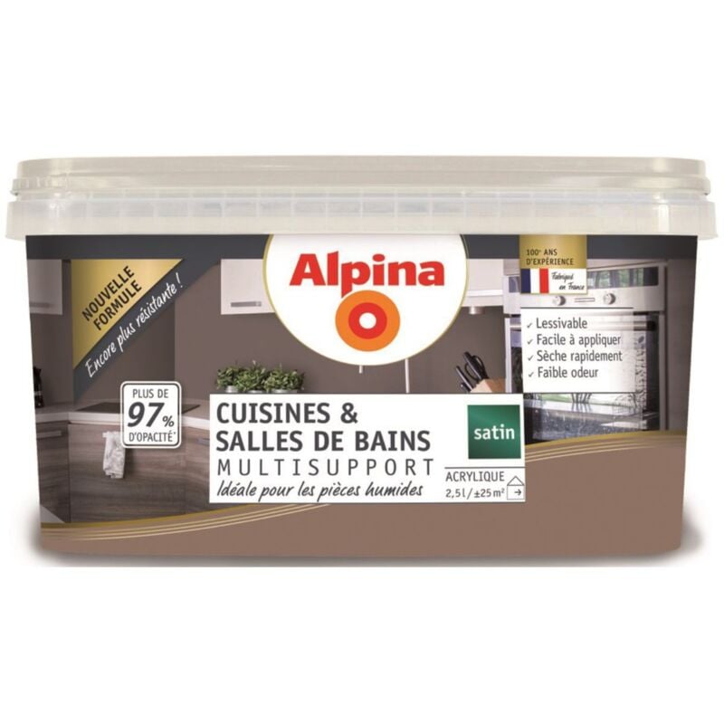 Peinture Acrylique Multisupports - Cuisine & Salle de Bains - Satin - 2,5L Finition: Satiné - Couleur: Taupe - Alpina