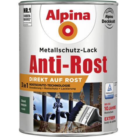 Alpina Metallschutz-Lack Anti-Rost 2,5 l dunkelgrün glänzend Metallack Schutzlack