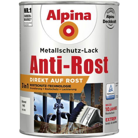 Alpina Metallschutz-Lack Anti-Rost 2,5 l weiß glänzend Metallack Schutzlack