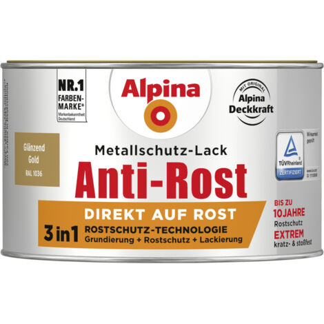 Alpina Metallschutz-Lack Anti-Rost 300 ml gold glänzend Metallack Schutzlack