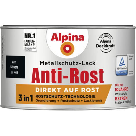 Alpina Metallschutz-Lack Anti-Rost 300 ml schwarz matt Metallack Schutzlack