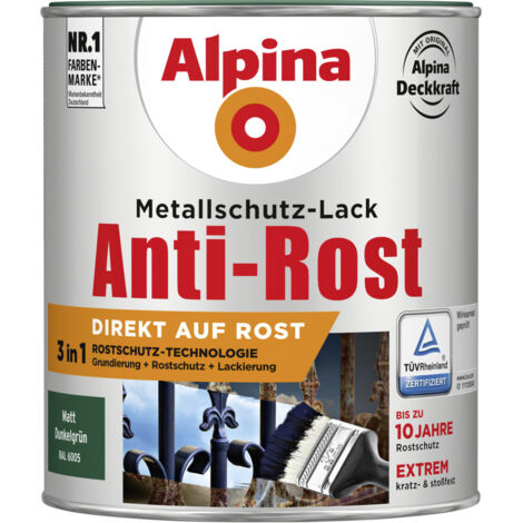 Alpina Metallschutz-Lack Anti-Rost 750 ml dunkelgrün matt Metallack Schutzlack