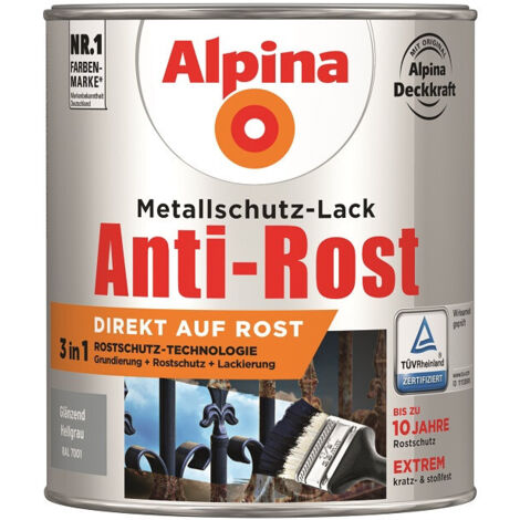 Alpina Metallschutz-Lack Anti-Rost 750 ml hellgrau glänzend Metallack Schutzlack