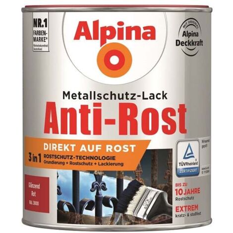 Alpina Metallschutz-Lack Anti-Rost 750 ml rot glänzend Metallack Schutzlack