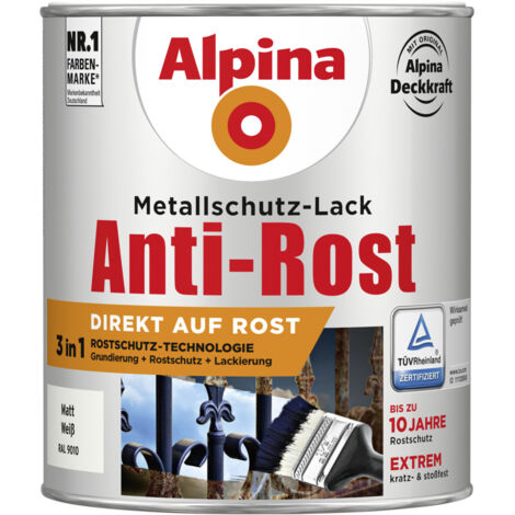 Alpina Metallschutz-Lack Anti-Rost 750 ml weiß matt Metallack Schutzlack