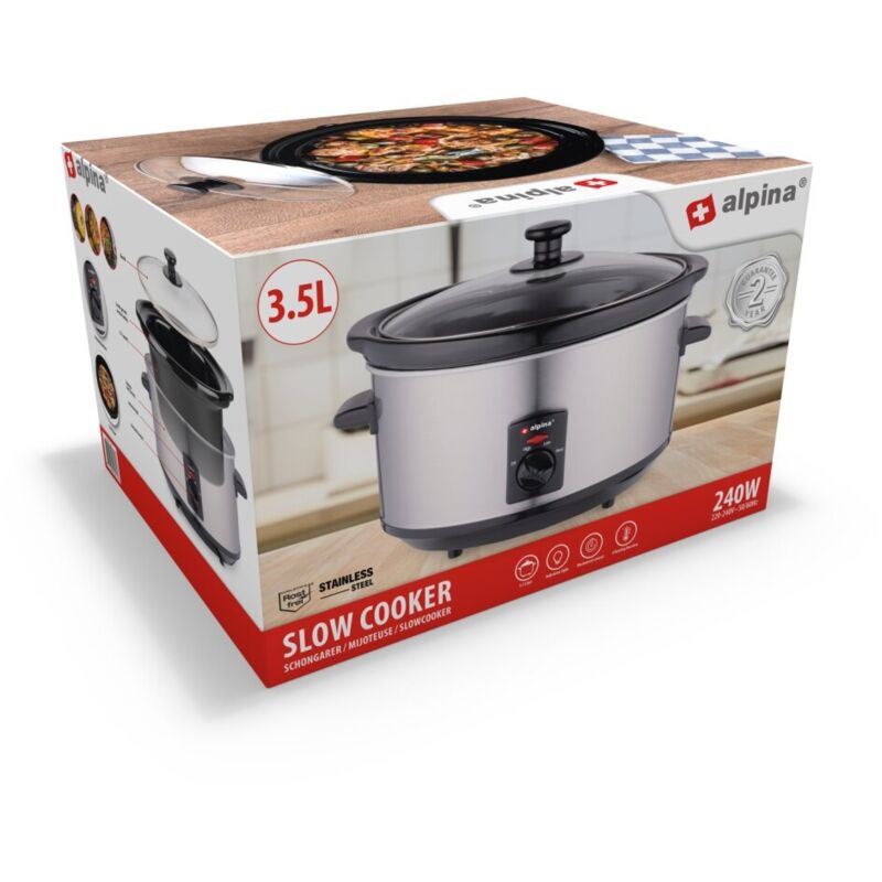 Alpina - Mijoteuse 3,5 l 240 w Acier inoxydable/noir