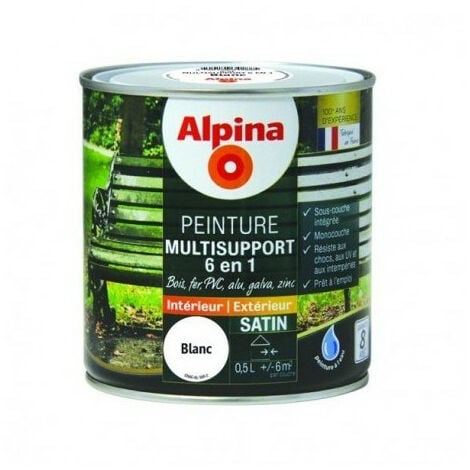 Alpina Peinture Multisupports 6 en 1 - Monocouche - Intérieur & Extérieur - Satin - 0,5L