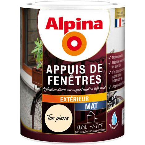 Alpina Peinture Appuis de Fenêtres - Monocouche - Extérieur - Mat  Couleur: Ton pierre - Conditionnement: 0,75L