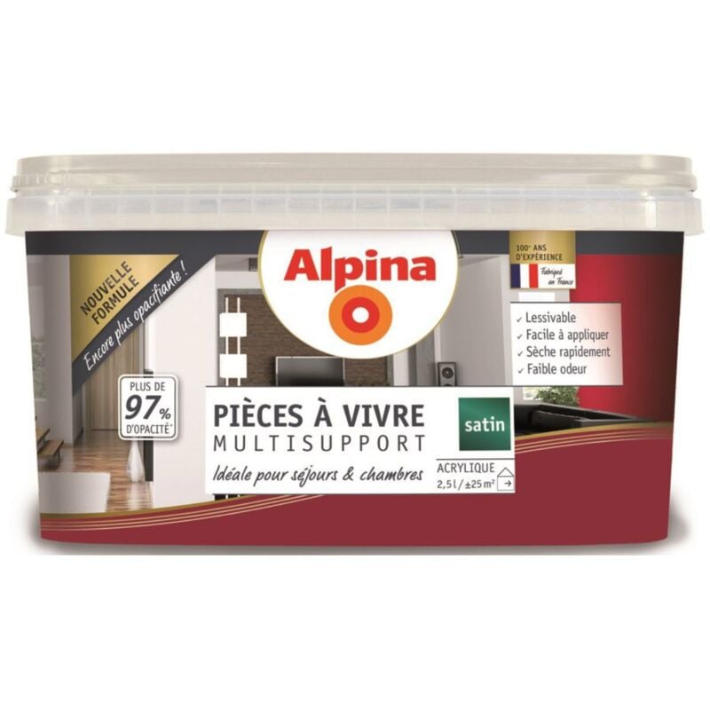 Peinture Acrylique Multisupports - Pièces à Vivre - Satin - 2,5L Finition: Satiné - Couleur: Bourgogne - Alpina