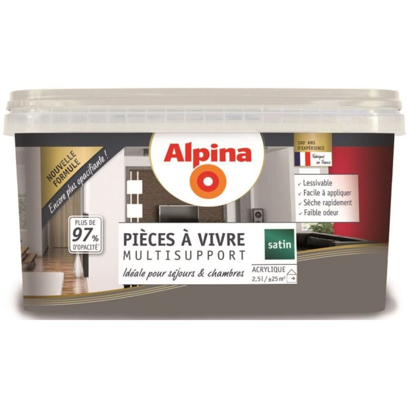 Peinture Acrylique Multisupports - Pièces à Vivre - Satin - 2,5L Finition: Satiné - Couleur: Gris anthracite ( ) - Alpina