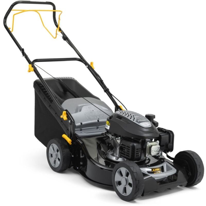 AL5 46 sa Tondeuse à essence tractée avec moteur 139cc - largeur de coupe 46cm, bac de ramassage 60L - Alpina
