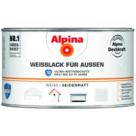 Alpina Weißlack für Außen 300 ml weiß seidenmatt Lack Acryllack Holzlack