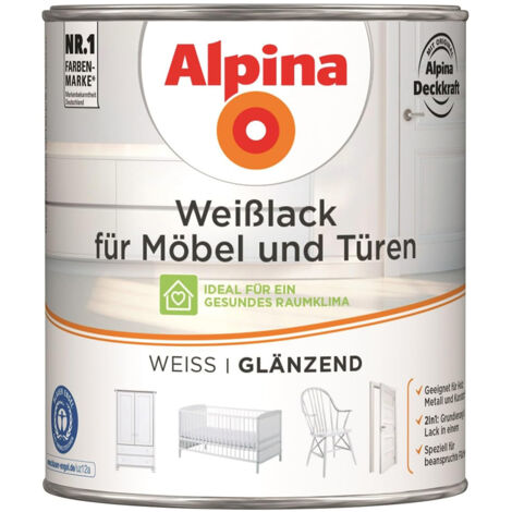 Alpina Weißlack für Möbel und Türen 2 l weiß glänzend Lack Möbellack Türenlack
