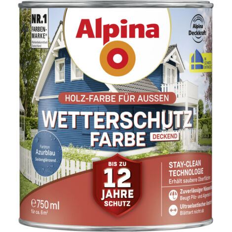 Alpina Wetterschutzfarbe deckend 0,75 L azurblau Holzschutzfarbe