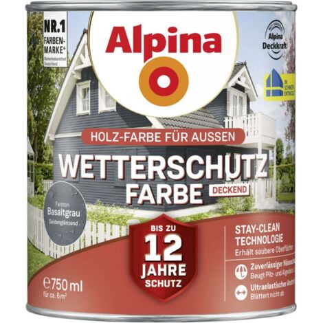 Alpina Wetterschutzfarbe deckend 0,75 L basaltgrau Holzschutzfarbe