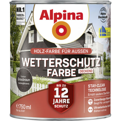 Alpina Wetterschutzfarbe deckend 0,75 L graubraun Holzschutzfarbe