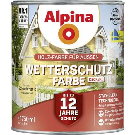 Alpina Wetterschutzfarbe deckend 0,75 L schwedengelb Holzschutzfarbe