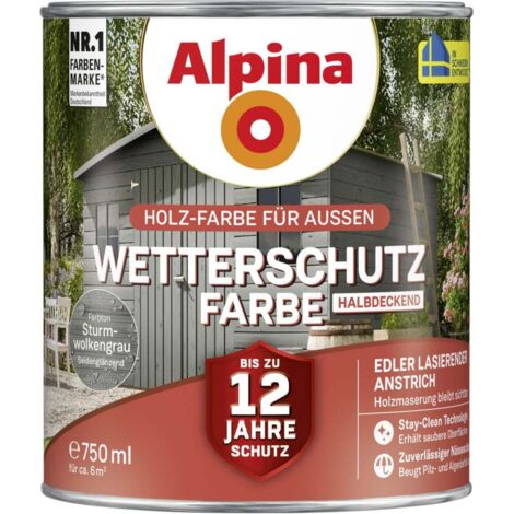 Alpina Wetterschutzfarbe halbdeckend 0,75 L sturmwolkengrau Holzschutzfarbe