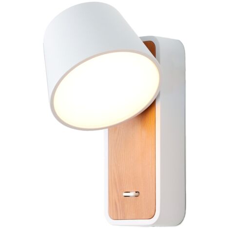ALPINALUZ Aplique de Pared Moderno de Aluminio Blanco Madera con Foco Orientable de Lectura LED 6W e Interruptor para Mesita de Noche Dormitorio