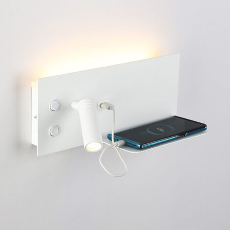 ALPINALUZ  Aplique de pared para lectura blanco con puerto USB Iluminación 7W+foco 3W 2700K Izquierdo