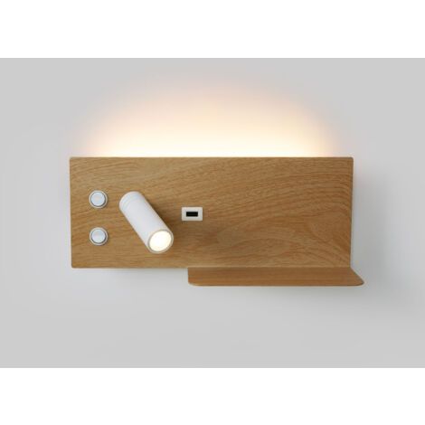 ALPINALUZ  Aplique de pared para lectura efecto madera con puerto USB Iluminación 7W+foco 3W 2700K Izquierdo