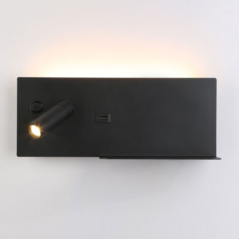 ALPINALUZ  Aplique de pared para lectura negro con puerto USB Iluminación 7W+foco 3W 2700K Izquierdo