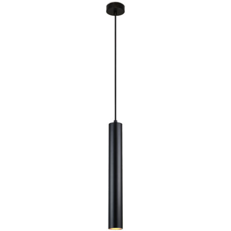 ALPINALUZ Lámpara Colgante de Techo Moderno Aluminio Negro Minimalista en Forma de Tubo 40cm  con Portalámpara GU10, Altura Ajustable