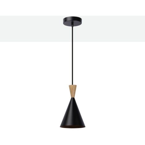 ALPINALUZ Lámpara Colgante de Techo Nórdica de Aluminio Negro con Detalles en Madera - Casquillo E27 para Salón Comedor
