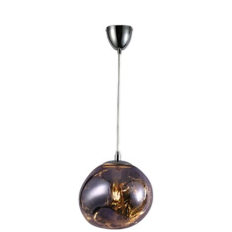 ALPINALUZ  Lámpara Colgante Diseño Moderno con Pantalla de Cristal Metalizado Cromado Irregular Casquillo E27 "Melti"D280mm