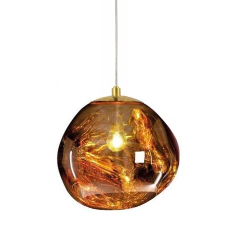 ALPINALUZ Lámpara Colgante Diseño Moderno con Pantalla de Cristal Metalizado Irregular Casquillo E27 Dorado