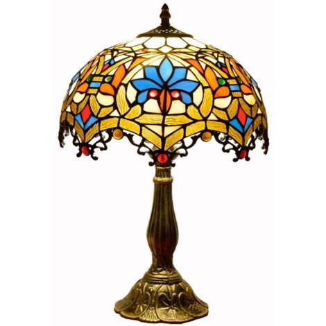 ALPINALUZ  Lámpara de mesa inspiración Tiffany  con mosaico floral en cristal "AURORA"-E27