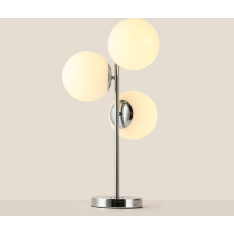 ALPINALUZ  Lámpara de Mesa Metal Cromado y Tres Bolas de Cristal Blanco "KAVALA"-3E27 Ø15cm