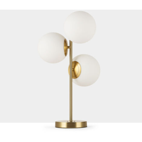 ALPINALUZ  Lámpara de Mesa Metal Dorado y Tres Bolas de Cristal Blanco "KAVALA"-3E27 Ø15cm