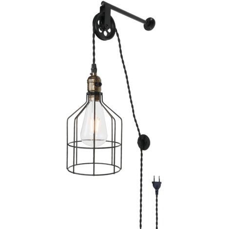 ALPINALUZ Lámpara de Pared de Jaula Industrial Retro: Decoración Única para Mesita de Noche, Ajustable, Moderna, Rústica, Vintage, con Enchufe