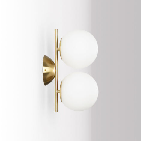 ALPINALUZ  Lámpara de Pared Doble Bola de Cristal en metal dorado "ANA" ø 150mm