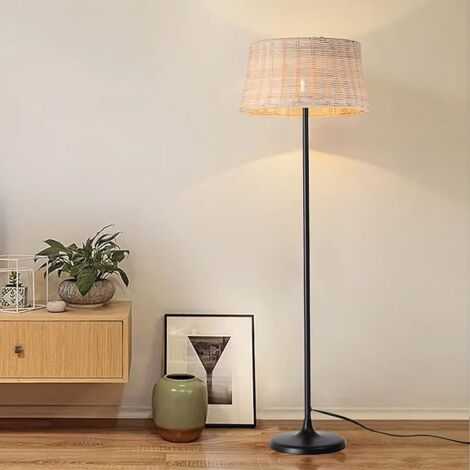 ALPINALUZ Lámpara de Pie en Mimbre de Bambú Natural  a Mano con Interruptor de Cable , base E27, para Sala de estar, Dormitorio.