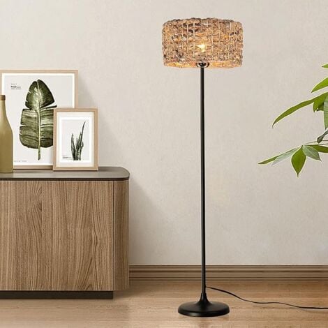 ALPINALUZ Lámpara de Pie enRatán Natural Natural a Mano con Interruptor de Cable , base E27, para Sala de estar, Dormitorio.