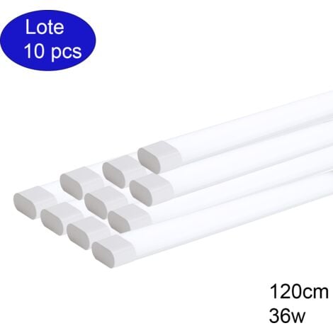 ALPINALUZ Pack 10 luminarias LED 120cm 36W 4500lm 6000K Blanco Frío, carcasa blanca, difusor mate antideslumbrante.