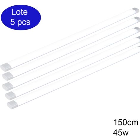 ALPINALUZ  Pack 5 luminarias LED 150cm 45W 5400lm 6000K Blanco Frío, regleta y pantalla LED, alta eficiencia para oficina y hogar.
