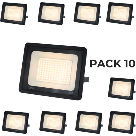 ALPINALUZ  Pack de 10 Focos Proyectores LED Exterior IP65  Impermeable 100W 9500Lm 3000K Luz Cálida para Casa, Garaje, Patio, Terraza, Campo