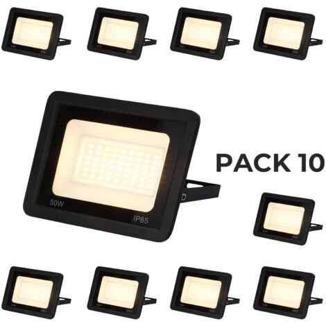 ALPINALUZ  Pack de 10 Focos Proyectores LED Exterior IP65  Impermeable 50W 4750Lm 3000K Luz Cálida para Casa, Garaje, Patio, Terraza, Campo