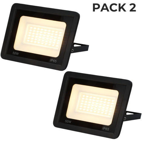 ALPINALUZ  Pack de 2 Focos Proyectores LED Exterior IP65  Impermeable 50W 4750Lm 3000K Luz Cálida para Casa, Garaje, Patio, Terraza, Campo