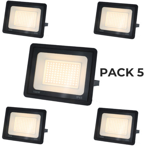 ALPINALUZ  Pack de 5 Focos Proyectores LED Exterior IP65  Impermeable 100W 9500Lm 3000K Luz Cálida para Casa, Garaje, Patio, Terraza, Campo