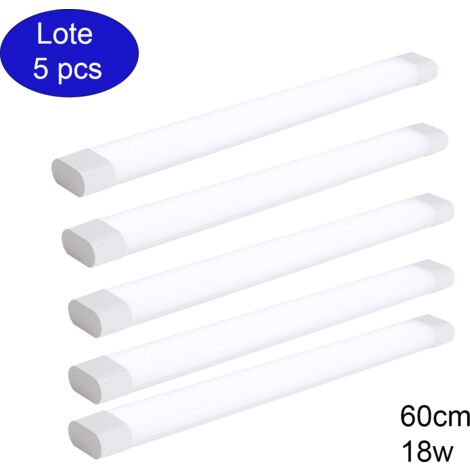 ALPINALUZ  Pack de 5 luminarias LED 18W 60cm 6000K Blanco Frío, diseño compacto, pantalla blanca, apertura de luz 180°