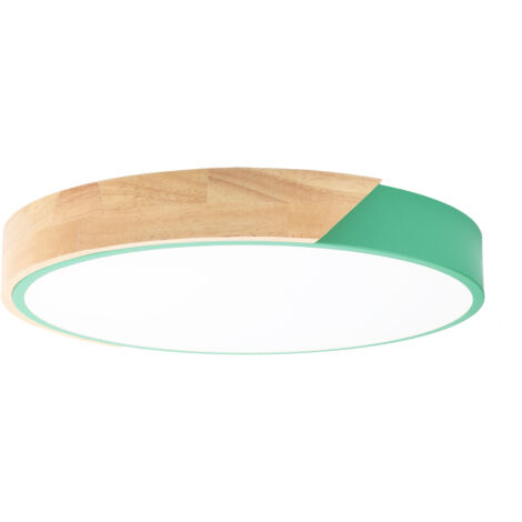 ALPINALUZ  Plafón LED Circular "KUMO" 30W Ø40cm, Metal Verde con Madera Natural, Luz Seleccionable 3000K-4000K-6000K