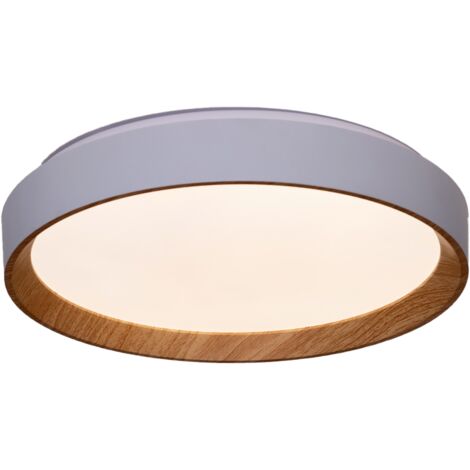 ALPINALUZ  Plafón LED de Techo 30W Ø40cm CCT 3000K-6000K, Blanco/Efecto Madera, Luz Regulable - Modelo "LUNADA"