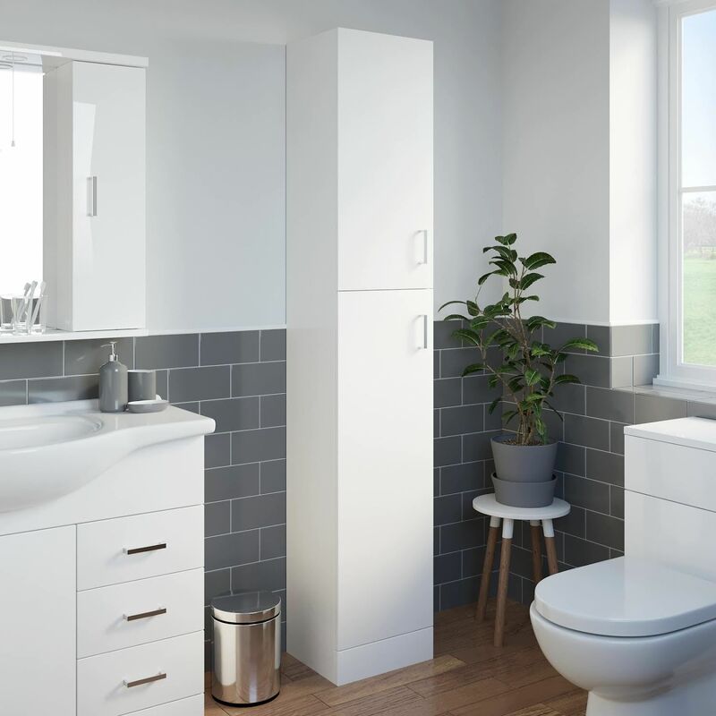 Alpine White Gloss Tall Bathroom Cabinet 1900 x 350mm White