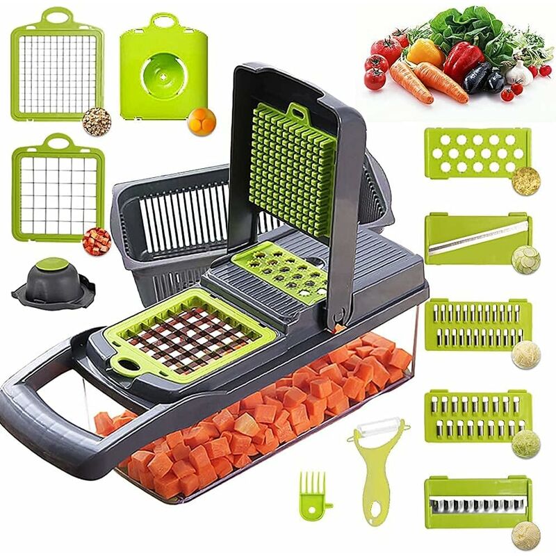 Alrens Vegetable Cutter With Stainless Steel Blades, 12 In 1 Multifunction Onion Cutter, Vegetable Slicer, Fruit Cutter, Onion Cutter For Slicing